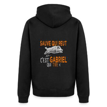 Gabriel c est gabriel qui tire Humour Chasseur - Veste à capuche bio Premium Unisexe - noir - Dos - Nico (187cm)