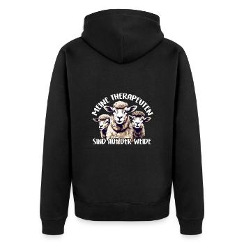 Schafe sind meine Therapeuten ich liebe Schafe - Unisex Premium Bio Zip Hoodie - Schwarz - Hinten - Nico (187cm)