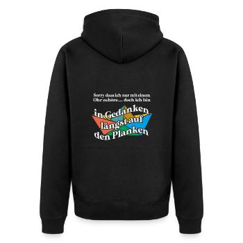 In Gedanken längst auf den Planken auf dem Meer - Unisex Premium Bio Zip Hoodie - Schwarz - Hinten - Nico (187cm)