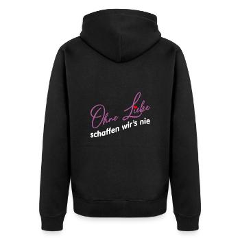 Ohne Liebe geht es nicht - Liebe und Verständnis - Unisex Premium Bio Zip Hoodie - Schwarz - Hinten - Nico (187cm)