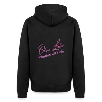 Ohne Liebe geht es nicht - Liebe und Verständnis - Unisex Premium Bio Zip Hoodie - Schwarz - Hinten - Nico (187cm)