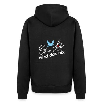 Ohne Liebe wird das nichts Friedenstaube und Herz - Unisex Premium Bio Zip Hoodie - Schwarz - Hinten - Nico (187cm)