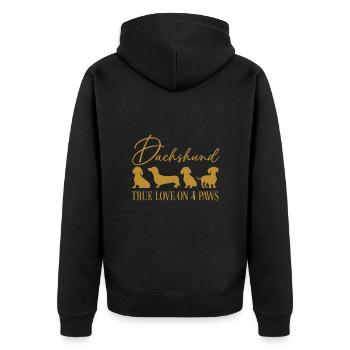 Dackel wahre Liebe auf vier Pfoten - Unisex Premium Bio Zip Hoodie - Schwarz - Hinten - Nico (187cm)