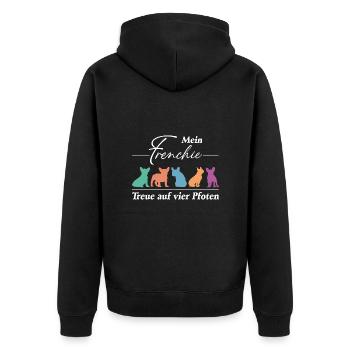 Frenchie Französische Bulldogge Treue auf Pfoten - Unisex Premium Bio Zip Hoodie - Schwarz - Hinten - Nico (187cm)