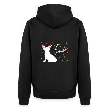 Frenchie avec bonnet de Père Noël et poinsettias - Veste à capuche bio Premium Unisexe - noir - Dos - Nico (187cm)