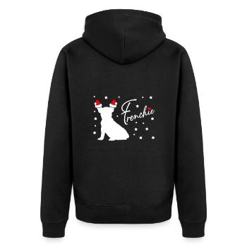 Frenchie avec bonnet de Père Noël et poinsettias - Veste à capuche bio Premium Unisexe - noir - Dos - Nico (187cm)