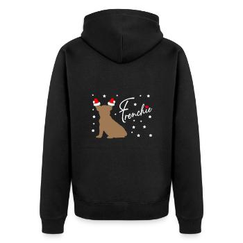 Frenchie avec bonnet de Père Noël et poinsettias - Veste à capuche bio Premium Unisexe - noir - Dos - Nico (187cm)