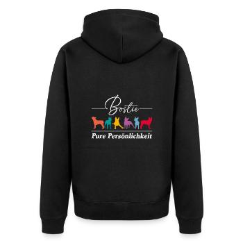 Bostie Boston Terrier pure Persönlichkeit - Unisex Premium Bio Zip Hoodie - Schwarz - Hinten - Nico (187cm)