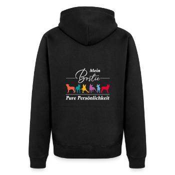 Mein Bostie Boston Terrier pure Persönlichkeit - Unisex Premium Bio Zip Hoodie - Schwarz - Hinten - Nico (187cm)