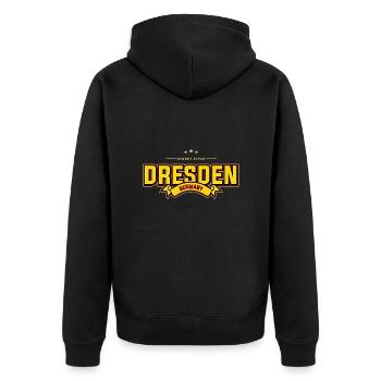 Dresden - Unisex Premium Bio Zip Hoodie - Schwarz - Hinten - Nico (187cm)