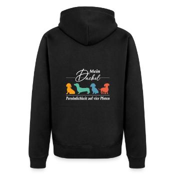 Dackel Persönlichkeit auf vier Pfoten - Unisex Premium Bio Zip Hoodie - Schwarz - Hinten - Nico (187cm)