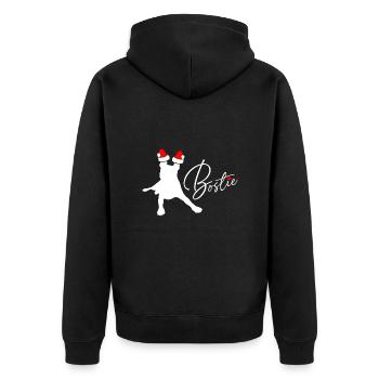 Boston Terrier Bostie als Weihnachtsmann - Unisex Premium Bio Zip Hoodie - Schwarz - Hinten - Nico (187cm)