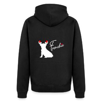Französische Bulldogge Frenchie mit Nikolausmütze - Unisex Premium Bio Zip Hoodie - Schwarz - Hinten - Nico (187cm)