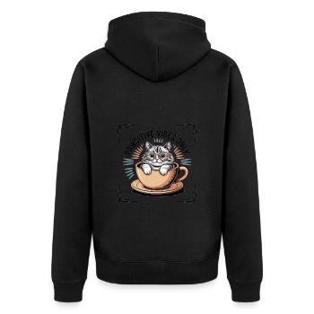 Pawsitive Vibes Only – Chat dans une tasse - Veste à capuche bio Premium Unisexe - noir - Dos - Nico (187cm)