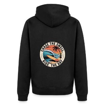 Chase the Swell, Ride the Day - Unisex Premium Organic Zip Hoodie - black - Back - Nico (187cm)