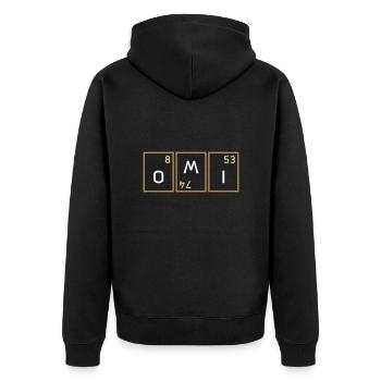 Omi (Sauerstoff, Wolfram verdreht, Iod) - Unisex Premium Bio Zip Hoodie - Schwarz - Hinten - Nico (187cm)