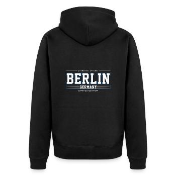 Berlin - Unisex Premium Bio Zip Hoodie - Schwarz - Hinten - Nico (187cm)