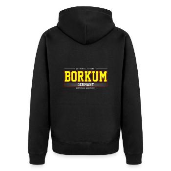 Borkum - Unisex Premium Bio Zip Hoodie - Schwarz - Hinten - Nico (187cm)