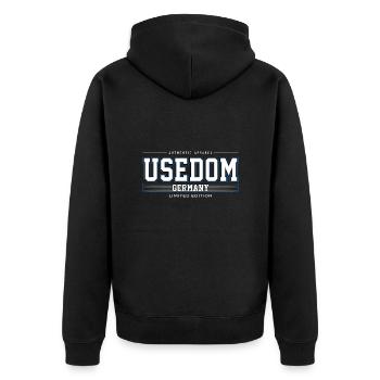 Usedom - Unisex Premium Bio Zip Hoodie - Schwarz - Hinten - Nico (187cm)