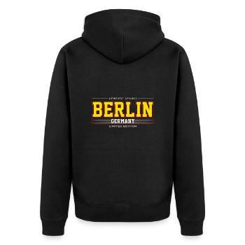 Berlin - Unisex Premium Bio Zip Hoodie - Schwarz - Hinten - Nico (187cm)