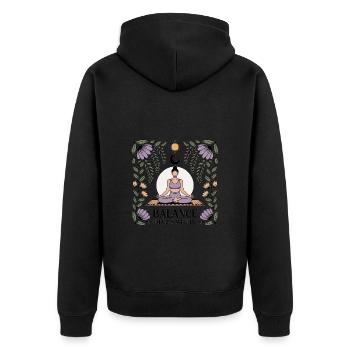 Balance Begins Within - Yoga - Unisex Premium Bio Zip Hoodie - Schwarz - Hinten - Nico (187cm)