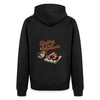Fueling First Moments – Coffee & Croissant - Unisex Premium Organic Zip Hoodie - black - Back - Nico (187cm)
