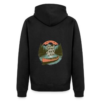 Find Your Wild – Canoe Adventure - Unisex Premium Bio Zip Hoodie - Schwarz - Hinten - Nico (187cm)