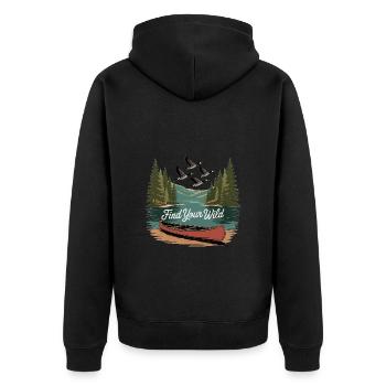 Find Your Wild – Canoe Adventure - Unisex Premium Bio Zip Hoodie - Schwarz - Hinten - Nico (187cm)