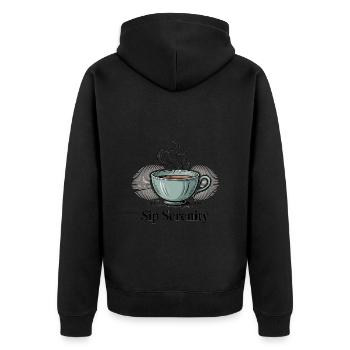 Sip Serenity – Sanfter Morgenzauber - Unisex Premium Bio Zip Hoodie - Schwarz - Hinten - Nico (187cm)