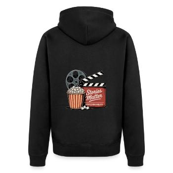 Stories Matter, Popcorn Helps - Unisex Premium Organic Zip Hoodie - black - Back - Nico (187cm)