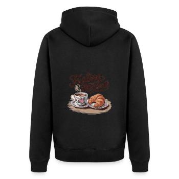 Fueling First Moments – Coffee & Croissant - Unisex Premium Organic Zip Hoodie - black - Back - Nico (187cm)