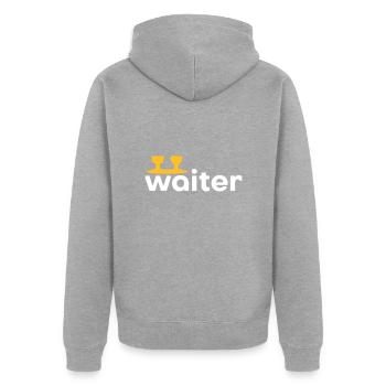 Waiter (Tablett mit zwei Weingläsern) - Unisex Premium Bio Zip Hoodie - Grau meliert - Hinten - Nico (187cm)