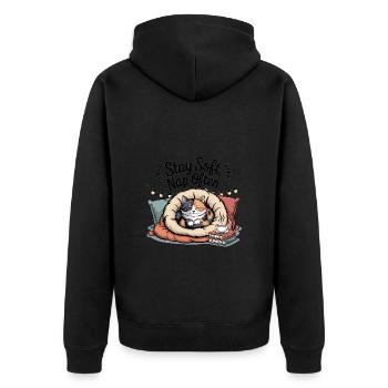 Stay Soft, Nap Often – Cuddly Cat - Unisex Premium Organic Zip Hoodie - black - Back - Nico (187cm)