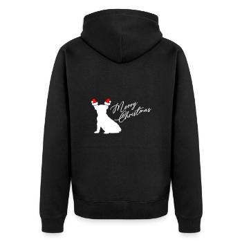 Frenchie Französische Bulldogge mit Nikolausmützen - Unisex Premium Bio Zip Hoodie - Schwarz - Hinten - Nico (187cm)