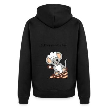 Schleckermaeulchen gross - Unisex Premium Bio Zip Hoodie - Schwarz - Hinten - Nico (187cm)