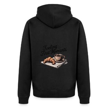 Fueling First Moments – Coffee & Croissant - Unisex Premium Organic Zip Hoodie - black - Back - Nico (187cm)