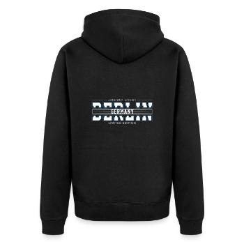 Berlin - Unisex Premium Bio Zip Hoodie - Schwarz - Hinten - Nico (187cm)
