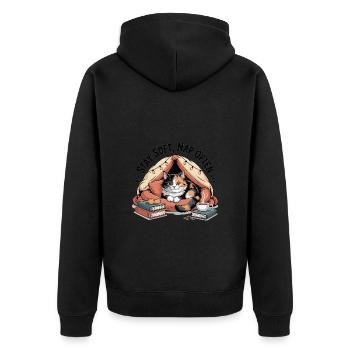 Stay Soft, Nap Often – Cuddly Cat - Unisex Premium Organic Zip Hoodie - black - Back - Nico (187cm)