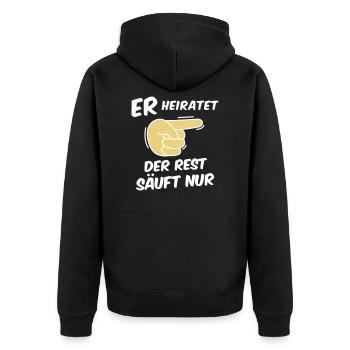 JGA Crew - Junggesellenabschied - Team Bräutigam - Unisex Premium Bio Zip Hoodie - Schwarz - Hinten - Nico (187cm)