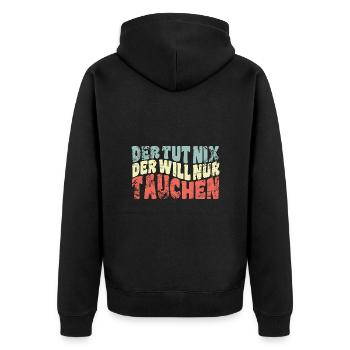 Der tut nix, der will nur tauchen - Spruch - Unisex Premium Bio Zip Hoodie - Schwarz - Hinten - Nico (187cm)