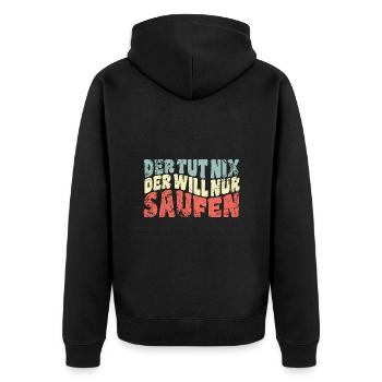 Der tut nix, der will nur saufen - Spruch - Unisex Premium Bio Zip Hoodie - Schwarz - Hinten - Nico (187cm)