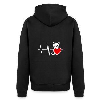 Cute cat graphic with heart line and heart - Unisex Premium Organic Zip Hoodie - black - Back - Nico (187cm)