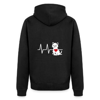 Cute cat graphic with heart line and heart - Unisex Premium Organic Zip Hoodie - black - Back - Nico (187cm)