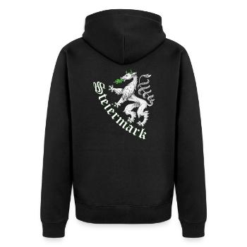 Steiermark T-Shirt - Unisex Premium Bio Zip Hoodie - Schwarz - Hinten - Nico (187cm)