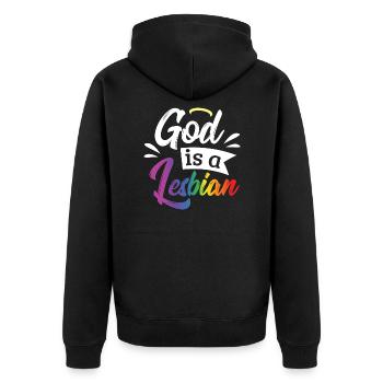 LGBT Gay Pride Lesbian God is a Lesbian - Unisex Premium Organic Zip Hoodie - black - Back - Nico (187cm)