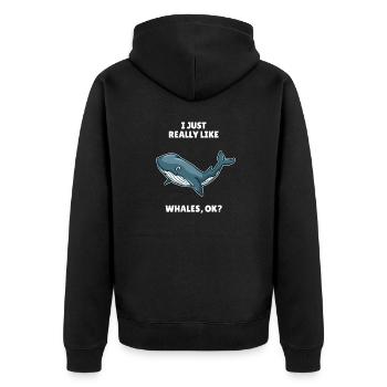 Whale Ocean J’aime vraiment les baleines OK - Veste à capuche bio Premium Unisexe - noir - Dos - Nico (187cm)