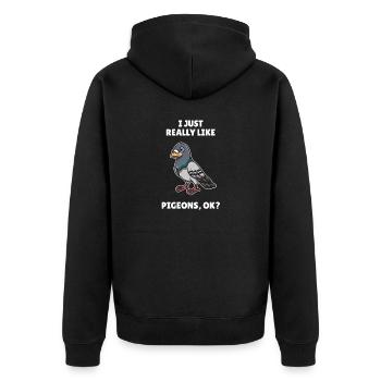 Birds Birding Gift I Just Really Like Pigeons OK - Unisex Premium Bio Zip Hoodie - Schwarz - Hinten - Nico (187cm)