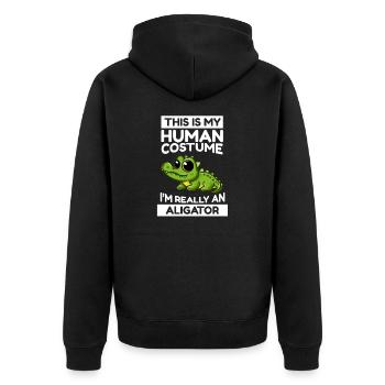This Is My Human Costume I'm Really An Aligator - Unisex Premium Bio Zip Hoodie - Schwarz - Hinten - Nico (187cm)
