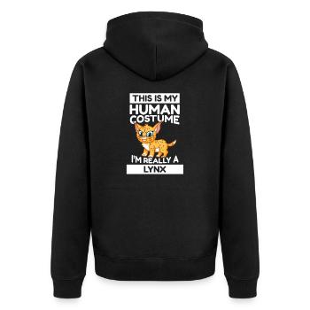 Luchs This Is My Human Costume I'm Really A Lynx - Unisex Premium Bio Zip Hoodie - Schwarz - Hinten - Nico (187cm)