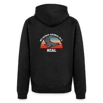 Robbe Seehund My Spirit Animal Is A Seal - Unisex Premium Bio Zip Hoodie - Schwarz - Hinten - Nico (187cm)